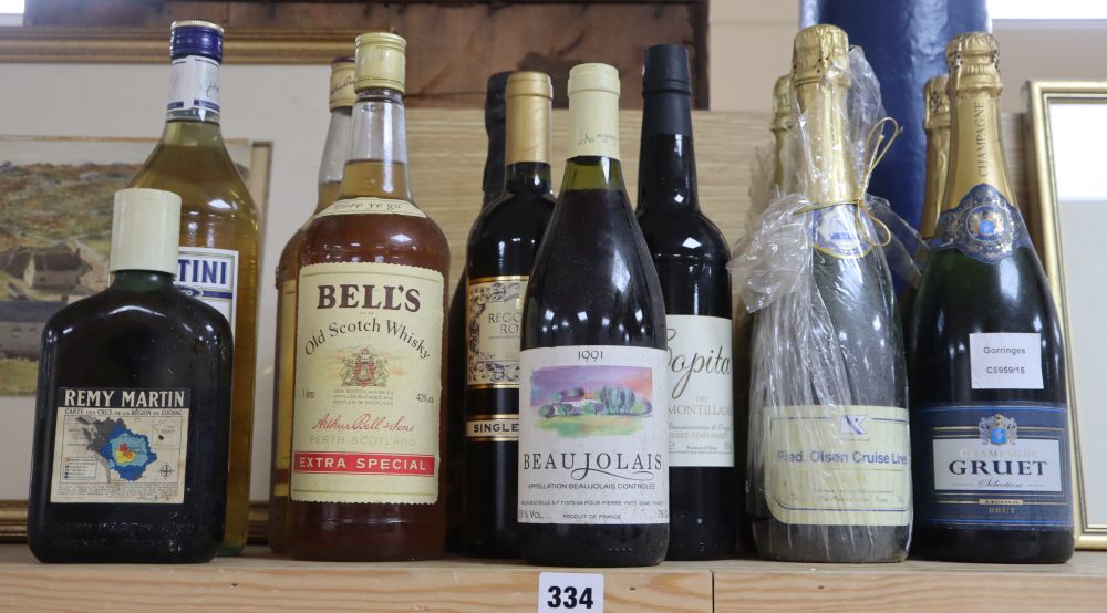 A quantity of mixed champagnes, wines and spirits